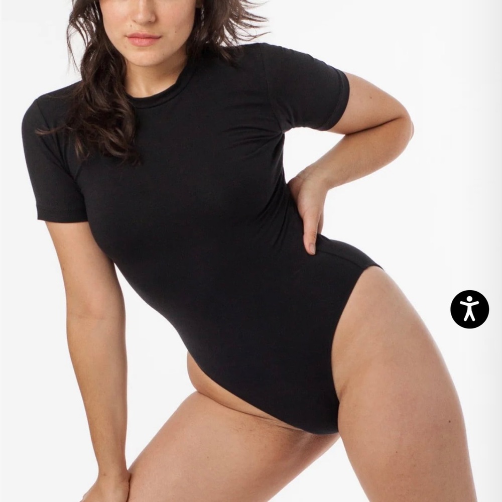 Los Angeles Apparel Women’s Large Cotton Spandex Short Sleeve Bodysuit Black
